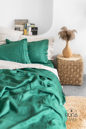 Bộ chăn ga gối Linen premium màu Medium Sea Green ( màu xanh lá) bộ chăn ga gối sợi tự nhiên 4 món