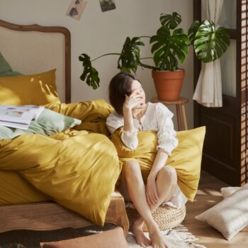 Bộ chăn gối cotton Jersey màu Mustard
