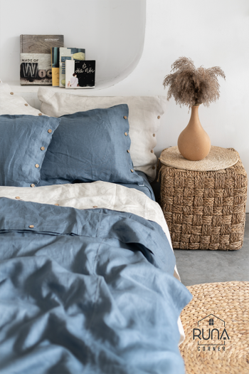 Bộ chăn ga gối Linen Premium màu Steel Blue