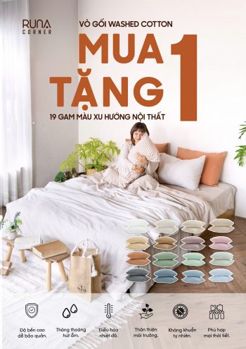 Vỏ gối Washed Cotton thấm hút, êm ái cho giấc ngủ MUA 1 TẶNG 1