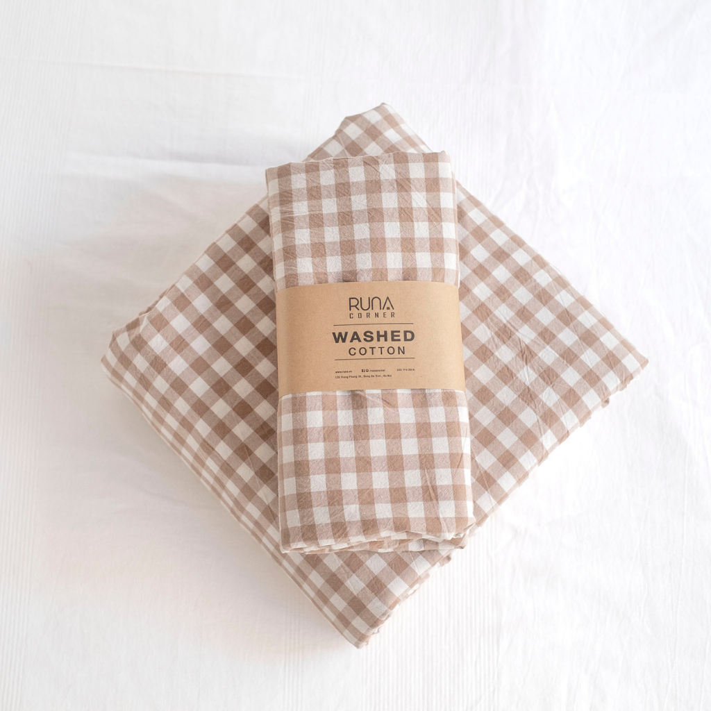 Bộ chăn ga gối Washed Cotton 4 món màu Brown Gingham 10 Bộ chăn ga gối Washed Cotton 4 món màu Brown Gingham - Ảnh 10