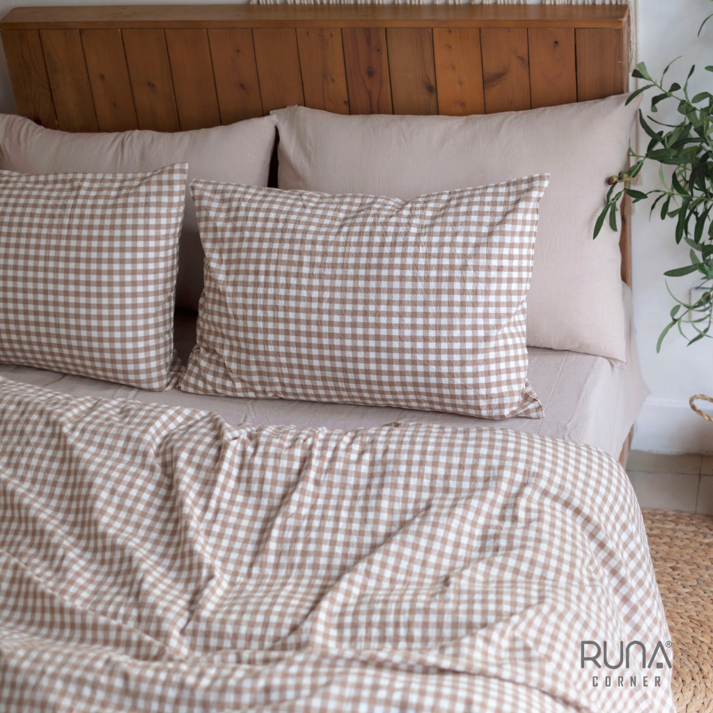 Bộ chăn ga gối Washed Cotton 4 món màu Brown Gingham 7 Bộ chăn ga gối Washed Cotton 4 món màu Brown Gingham - Ảnh 7