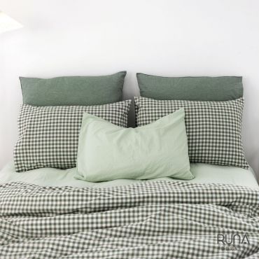 Bộ chăn ga gối Washed Cotton 4 món màu Green Gingham