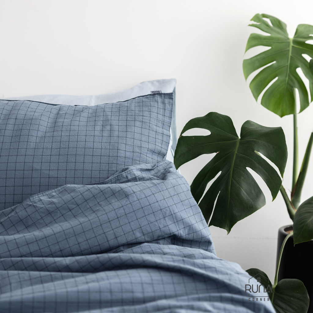 Bộ chăn ga gối Washed Cotton 4 món màu Indigo Check 8 Bộ chăn ga gối Washed Cotton 4 món màu Indigo Check - Ảnh 8