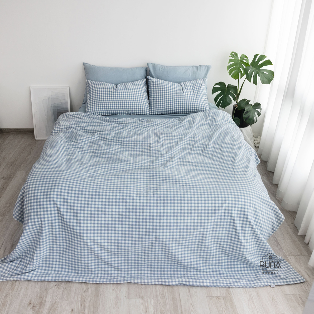 Bộ chăn ga gối Washed Cotton 4 món màu Sky Gingham 6 Bộ chăn ga gối Washed Cotton 4 món màu Sky Gingham - Ảnh 6
