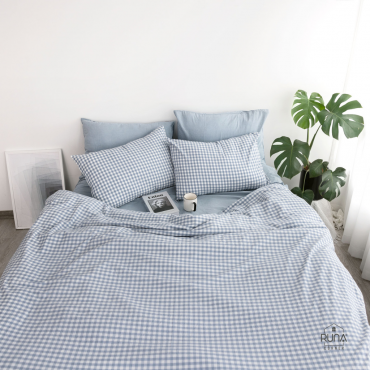 Bộ chăn ga gối Washed Cotton 4 món màu Sky Gingham