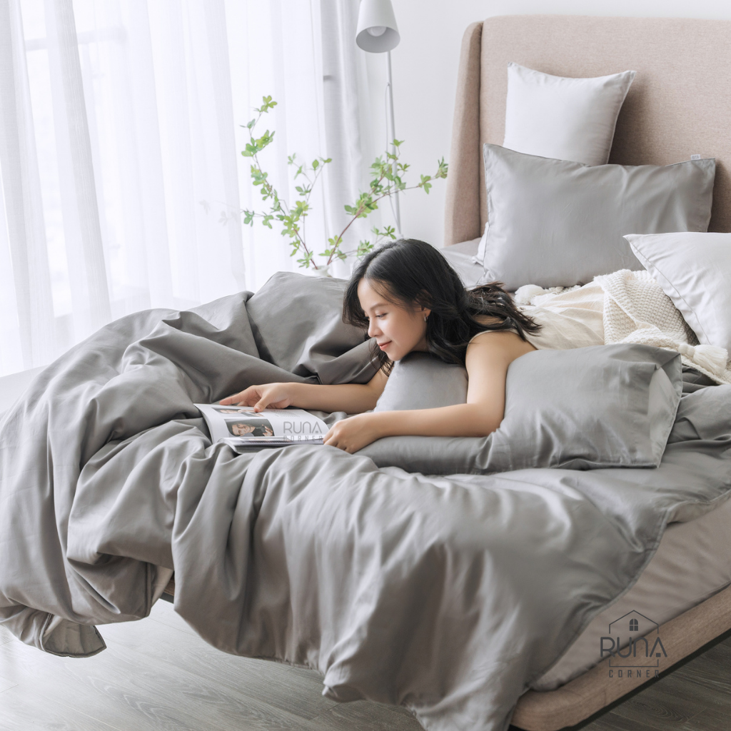 Bộ chăn ga gối Satin 4 món màu Dim Gray 5 Bộ chăn ga gối Satin 4 món màu Dim Gray - Ảnh 5