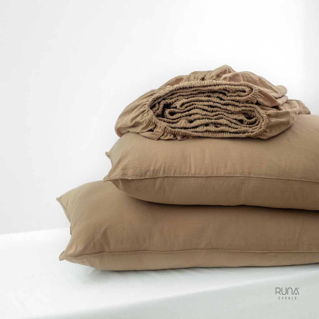 Bộ chăn ga gối Washed Cotton 4 món màu Brown 4 Bộ chăn ga gối Washed Cotton 4 món màu Brown - Ảnh 4