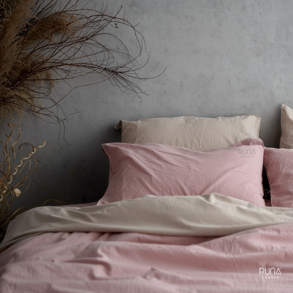 Bộ chăn ga gối Washed Cotton 4 món màu Dusty Pink 2 Bộ chăn ga gối Washed Cotton 4 món màu Dusty Pink - Ảnh 2