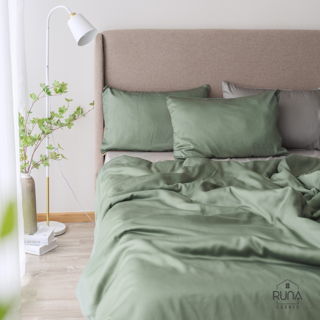 Bộ chăn ga gối Tencel 4 món màu Olive Green 3 Bộ chăn ga gối Tencel 4 món màu Olive Green - Ảnh 3