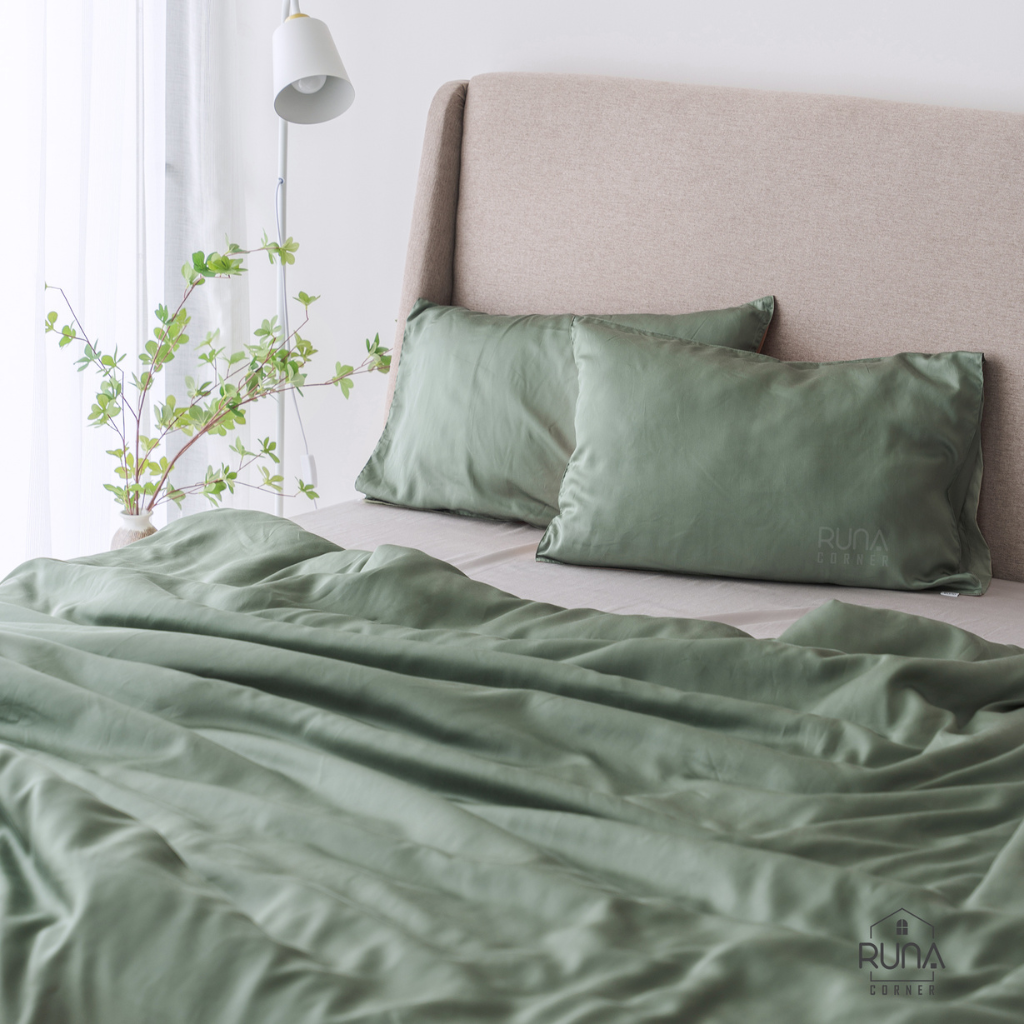 Bộ chăn ga gối Tencel 4 món màu Olive Green 2 Bộ chăn ga gối Tencel 4 món màu Olive Green - Ảnh 2