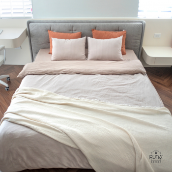 Bộ chăn ga gối Washed Cotton 4 món màu Brown Striped