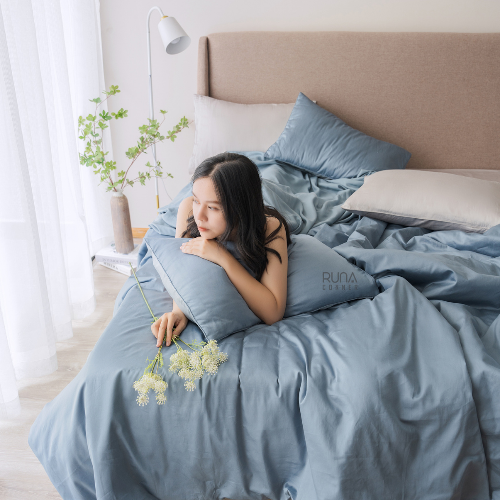 Bộ chăn ga gối Satin 4 món màu Airforce Blue 3 Bộ chăn ga gối Satin 4 món màu Airforce Blue - Ảnh 3