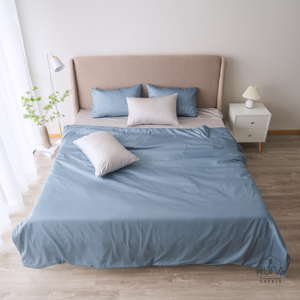 Bộ chăn ga gối Satin 4 món màu Airforce Blue