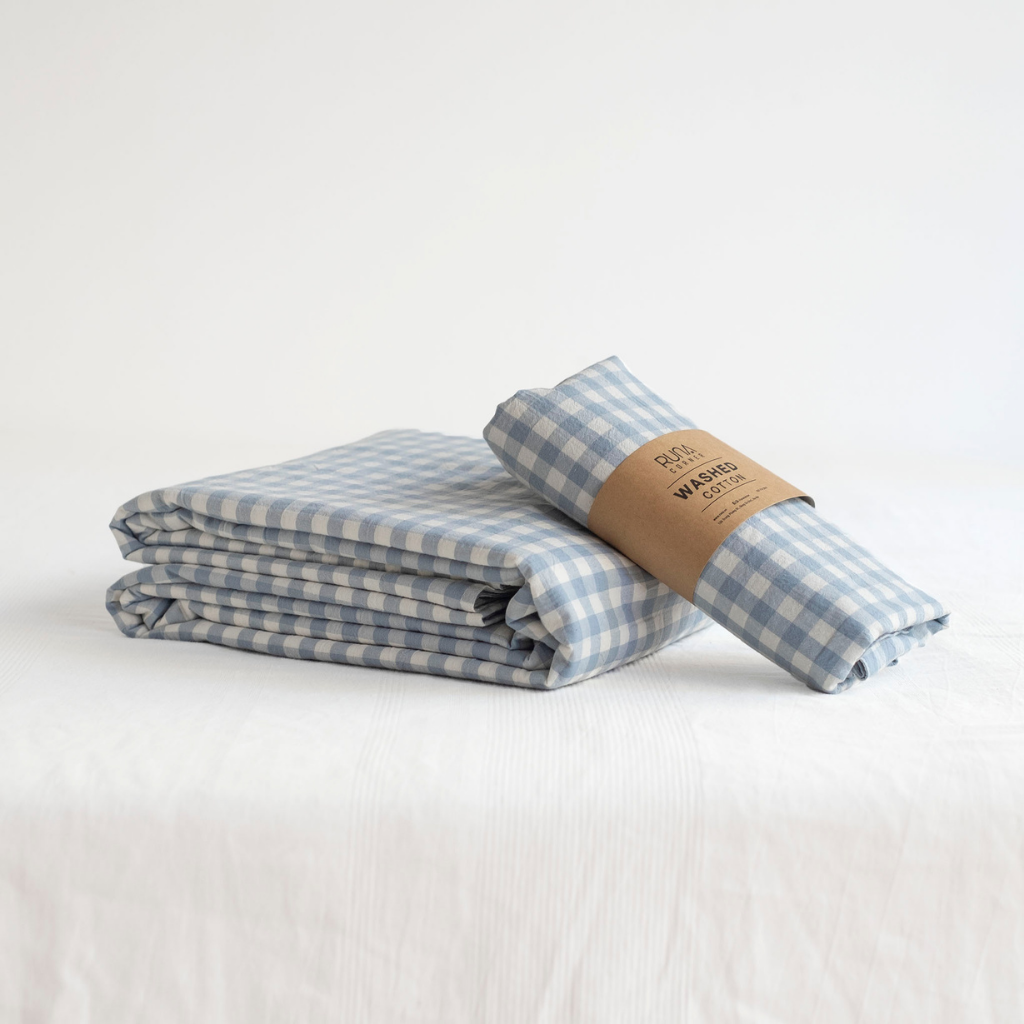Bộ chăn ga gối Washed Cotton 4 món màu Sky Gingham 9 Bộ chăn ga gối Washed Cotton 4 món màu Sky Gingham