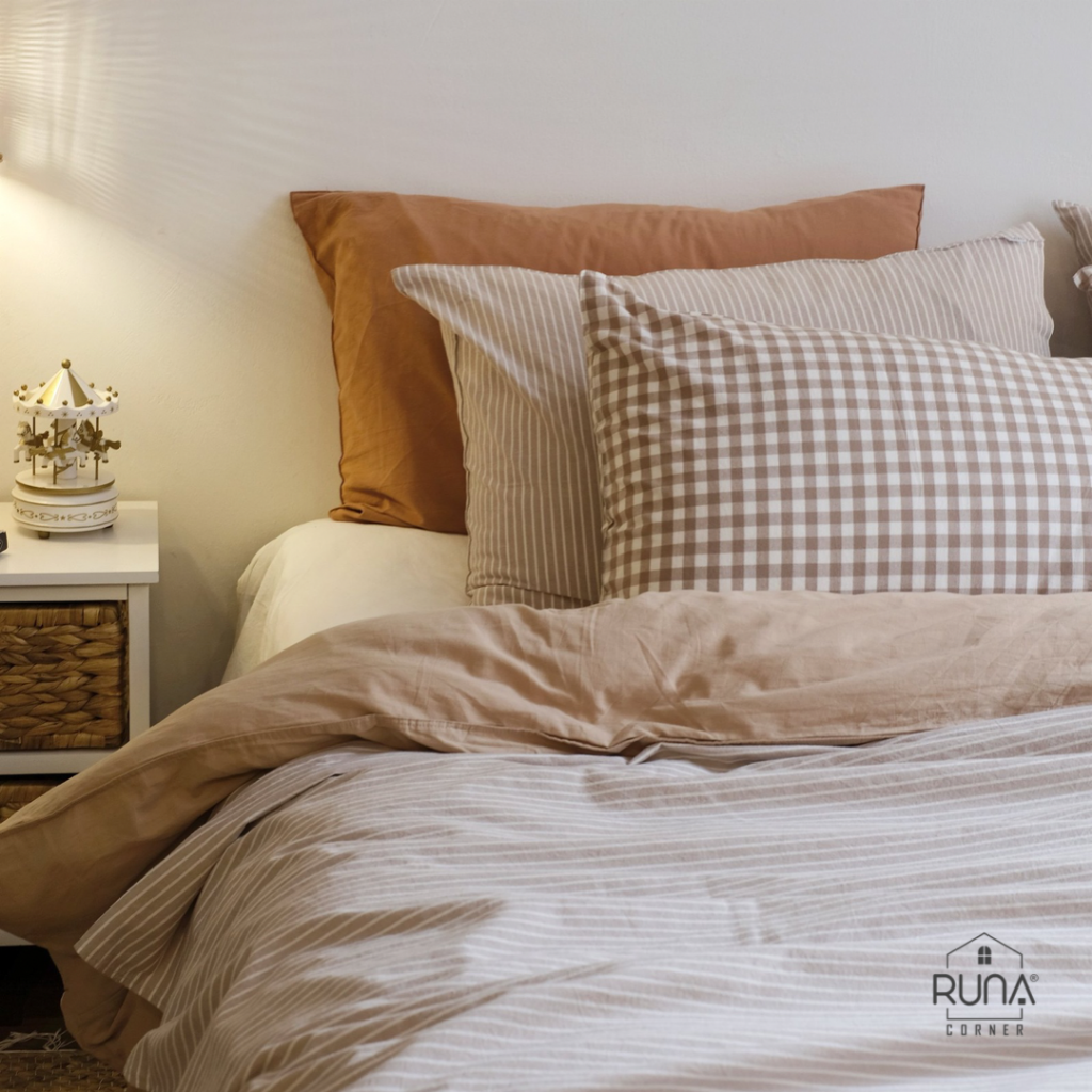 Bộ chăn ga gối Washed Cotton 4 món màu Brown Gingham 2 Bộ chăn ga gối Washed Cotton 4 món màu Brown Gingham - Ảnh 2