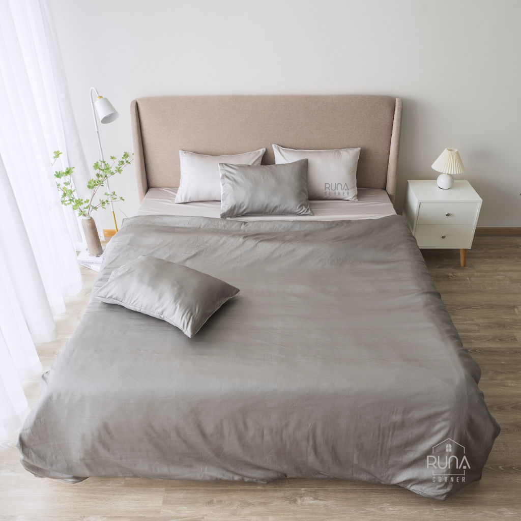 Bộ chăn ga gối Satin 4 món màu Dim Gray 2 Bộ chăn ga gối Satin 4 món màu Dim Gray - Ảnh 2