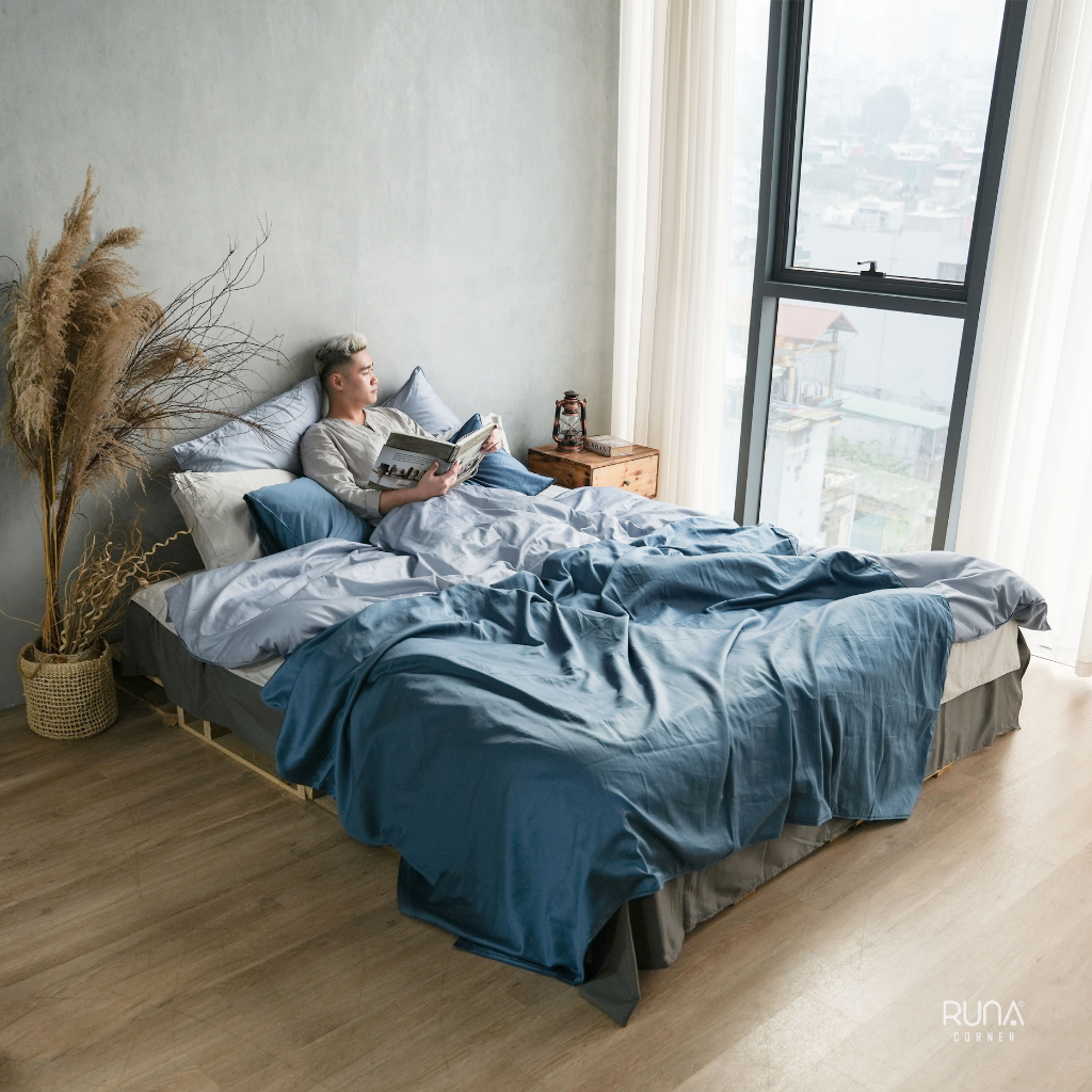 Bộ chăn ga gối Satin 4 món màu Prussian Blue 2 Bộ chăn ga gối Satin 4 món màu Prussian Blue - Ảnh 2