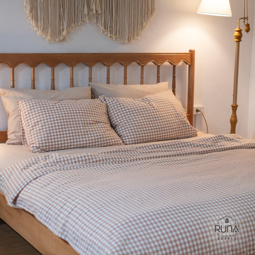 Bộ chăn ga gối Washed Cotton 4 món màu Brown Gingham 4 Bộ chăn ga gối Washed Cotton 4 món màu Brown Gingham - Ảnh 4