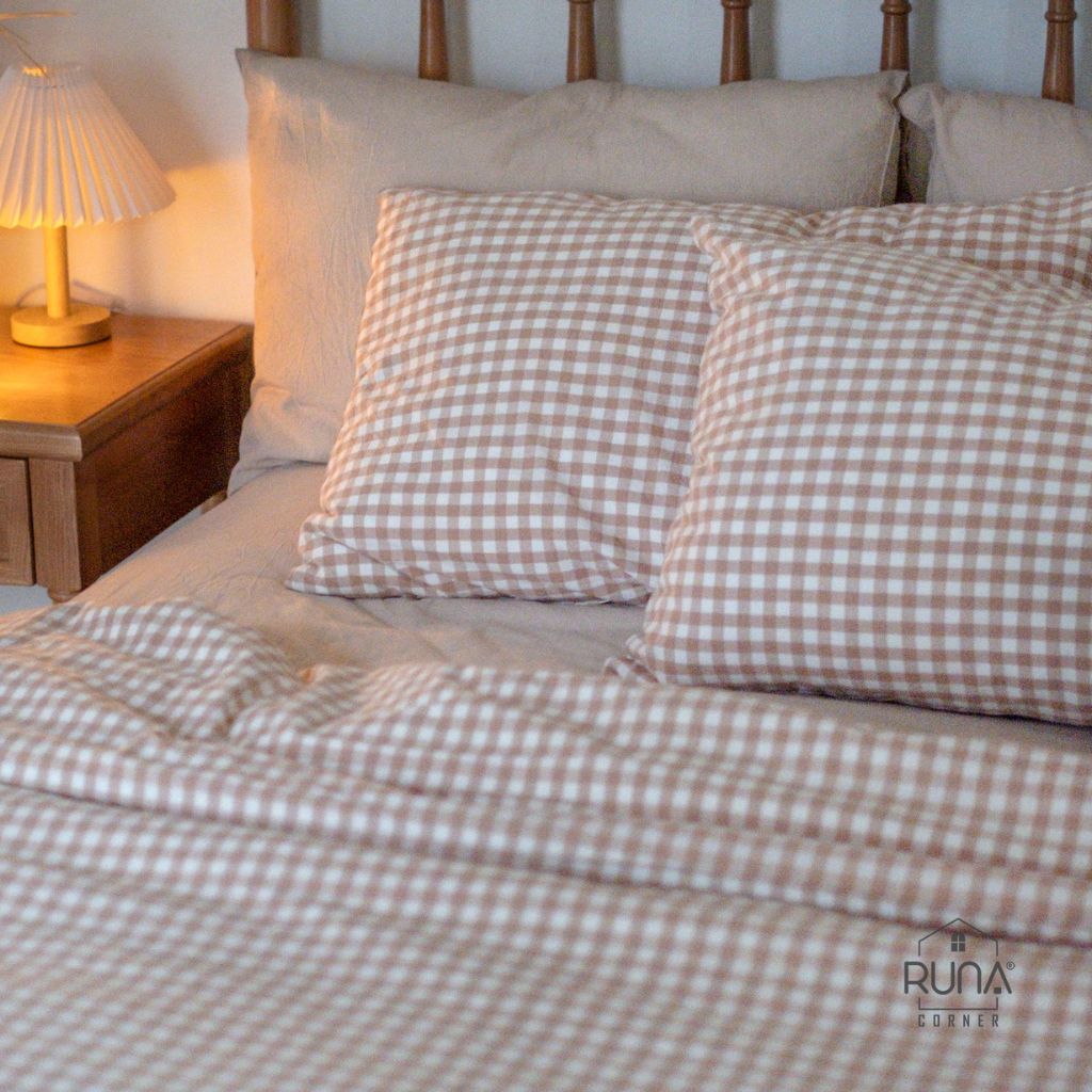 Bộ chăn ga gối Washed Cotton 4 món màu Brown Gingham 5 Bộ chăn ga gối Washed Cotton 4 món màu Brown Gingham - Ảnh 5