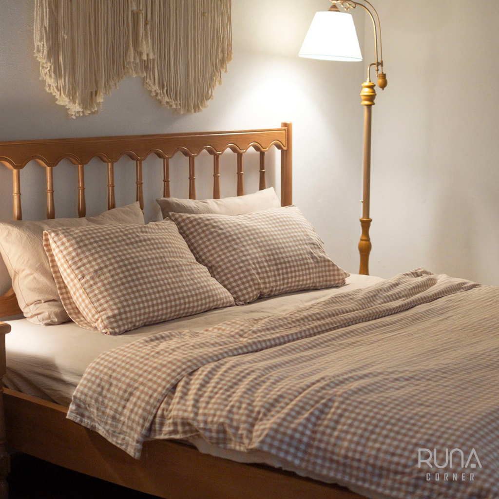 Bộ chăn ga gối Washed Cotton 4 món màu Brown Gingham 6 Bộ chăn ga gối Washed Cotton 4 món màu Brown Gingham - Ảnh 6