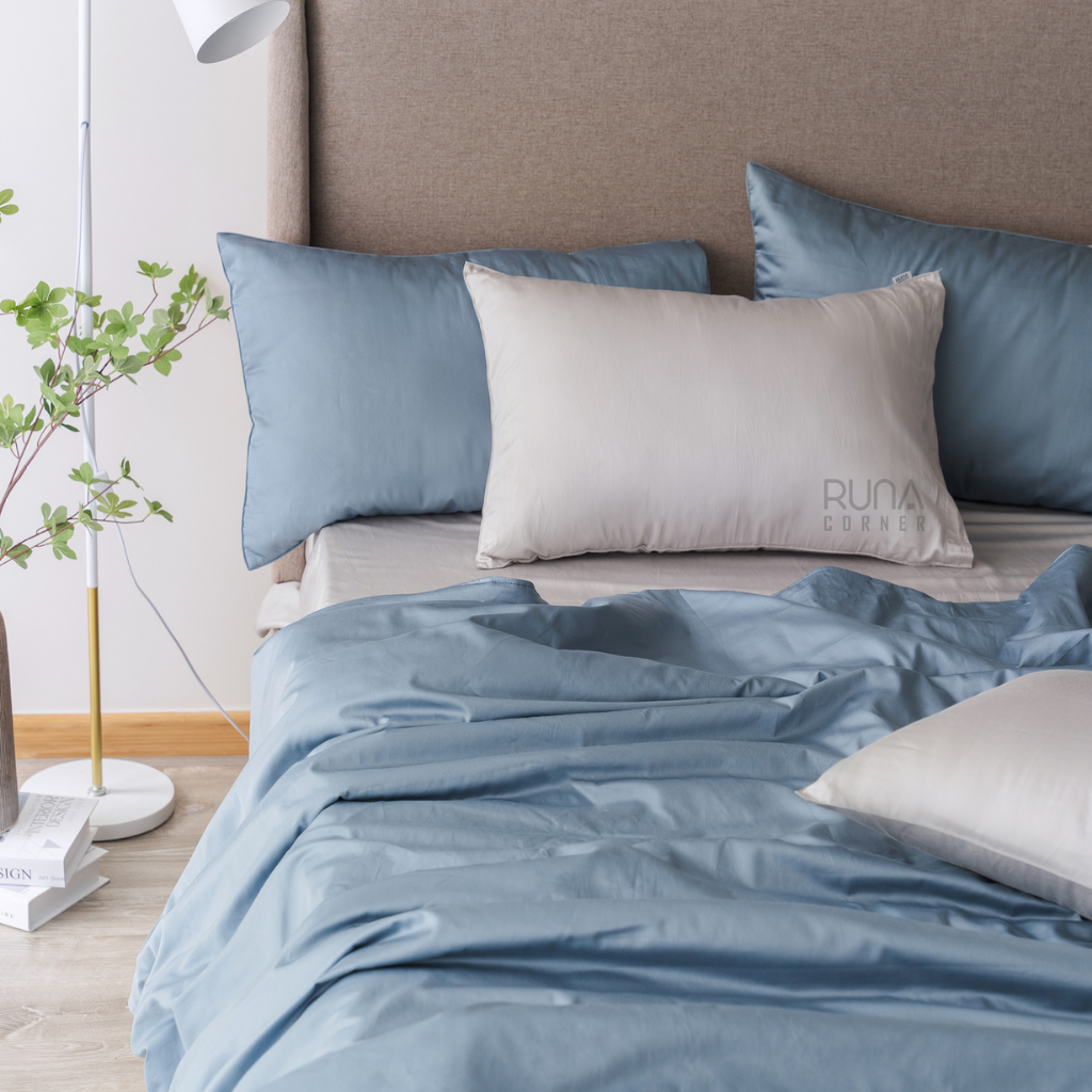 Bộ chăn ga gối Satin 4 món màu Airforce Blue 2 Bộ chăn ga gối Satin 4 món màu Airforce Blue - Ảnh 2