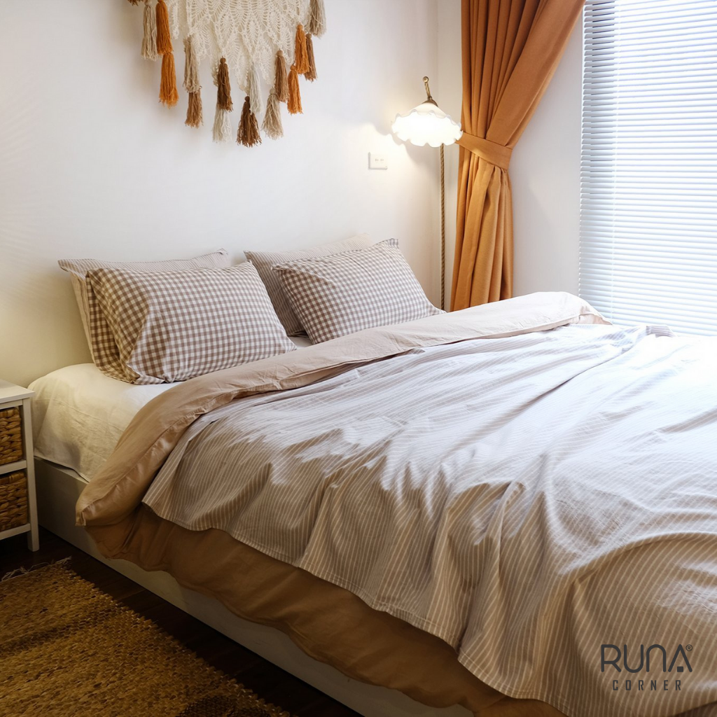 Bộ chăn ga gối Washed Cotton 4 món màu Brown Gingham 8 Bộ chăn ga gối Washed Cotton 4 món màu Brown Gingham - Ảnh 8