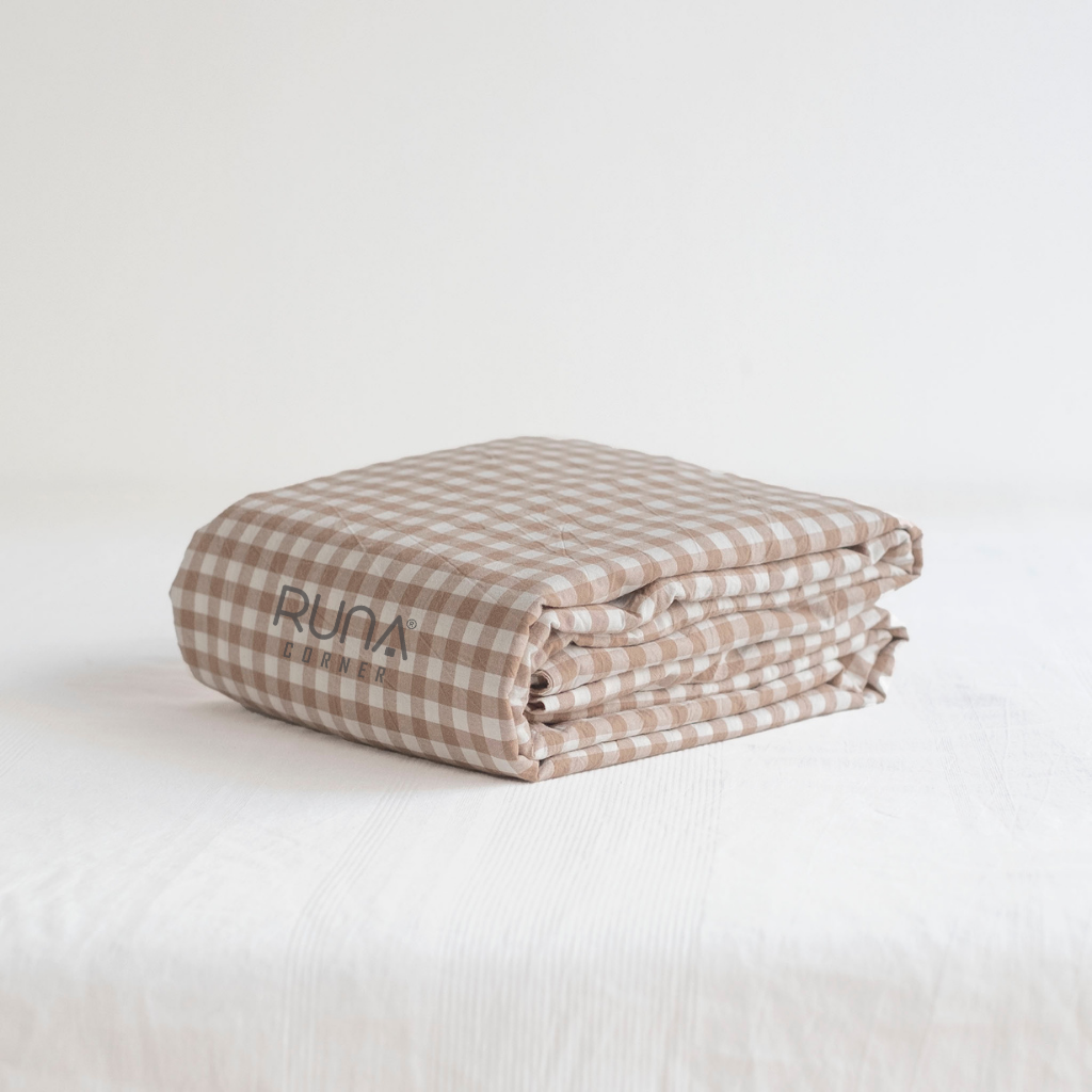 Bộ chăn ga gối Washed Cotton 4 món màu Brown Gingham 12 Bộ chăn ga gối Washed Cotton 4 món màu Brown Gingham