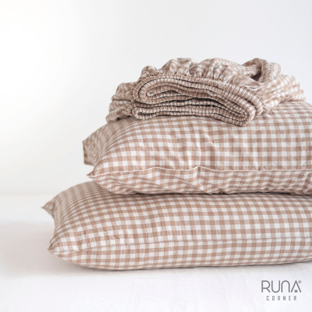 Bộ chăn ga gối Washed Cotton 4 món màu Brown Gingham 9 Bộ chăn ga gối Washed Cotton 4 món màu Brown Gingham - Ảnh 9