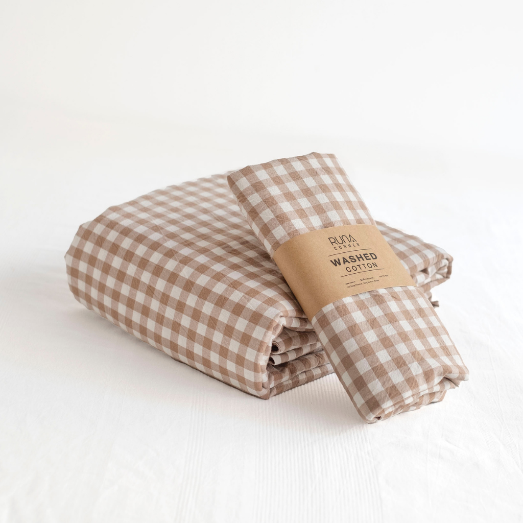 Bộ chăn ga gối Washed Cotton 4 món màu Brown Gingham 11 Bộ chăn ga gối Washed Cotton 4 món màu Brown Gingham - Ảnh 11