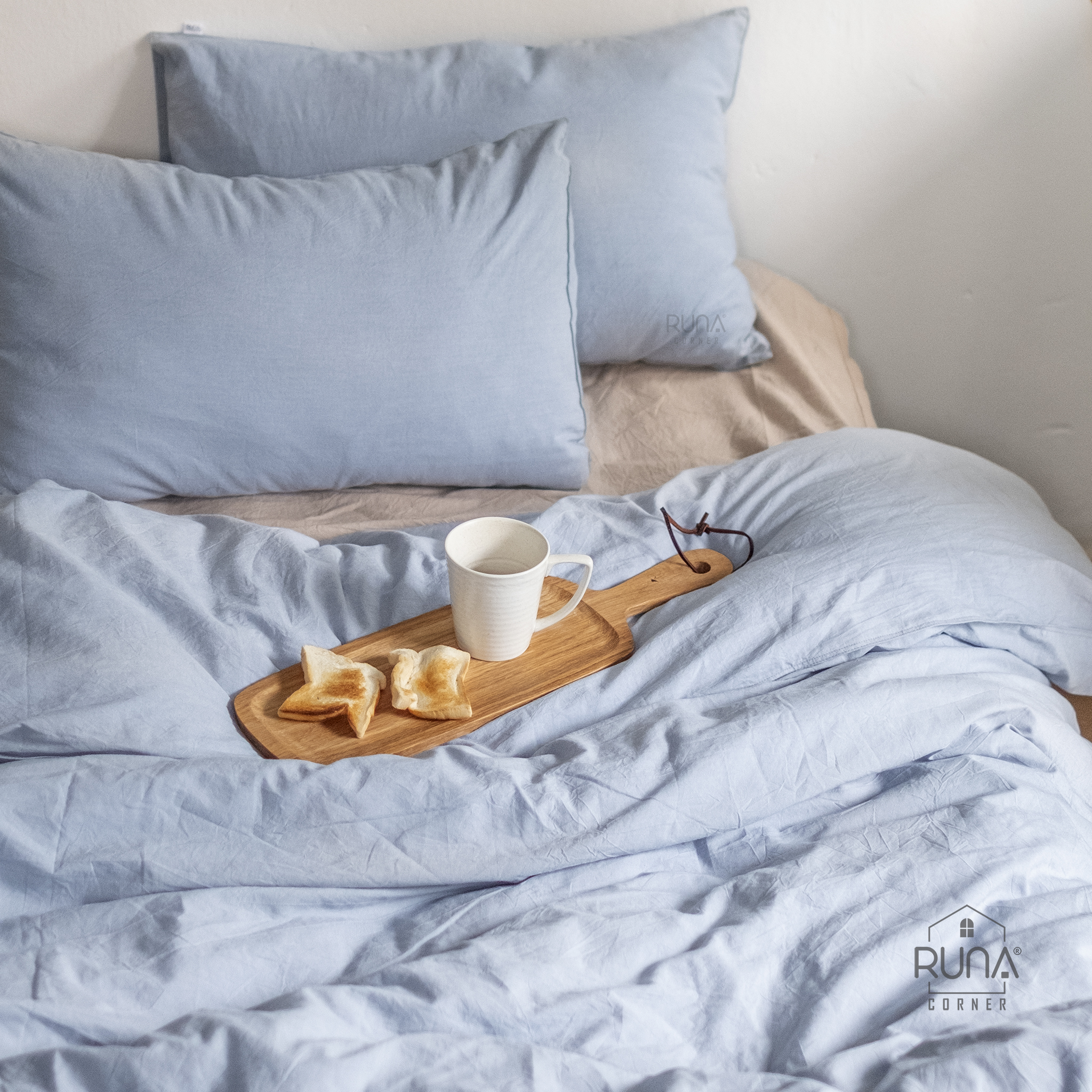 Bộ chăn ga gối Washed Cotton 4 món màu Sky Blue 2 Bộ chăn ga gối washed cotton màu Baby Blue