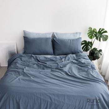 Bộ chăn ga gối Washed Cotton 4 món màu Indigo Check