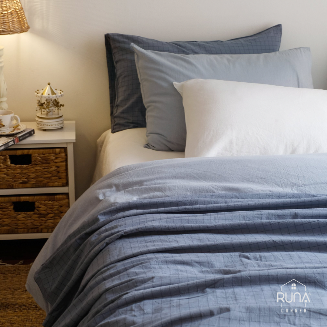 Bộ chăn ga gối Washed Cotton 4 món màu Indigo Check 2 Bộ chăn ga gối Washed Cotton 4 món màu Indigo Check - Ảnh 2