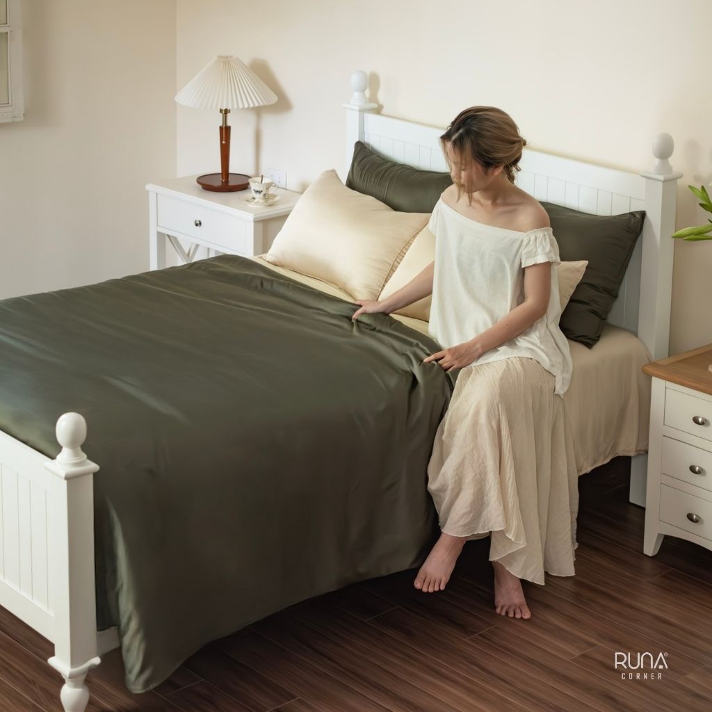 Bộ chăn ga gối Bamboo 4 món màu Olive Green 3 Bộ chăn ga gối Bamboo 4 món màu Olive Green - Ảnh 3