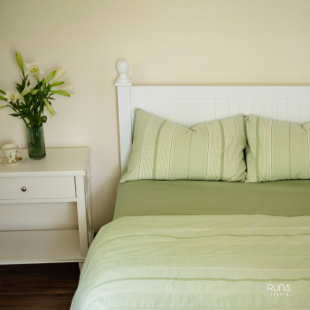 Bộ chăn ga gối 4 món Cotton Jacquard màu xanh kẻ J03