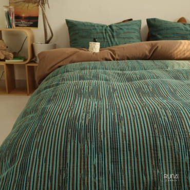 Bộ chăn ga gối Jacquard xanh nâu