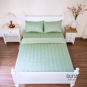 Bộ chăn ga gối Bamboo 4 món chần màu xanh mint