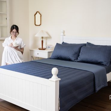 Bộ chăn ga gối Bamboo 4 món chần màu xanh xám